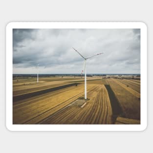 Aerial view of two windmills against cloudy sky Sticker